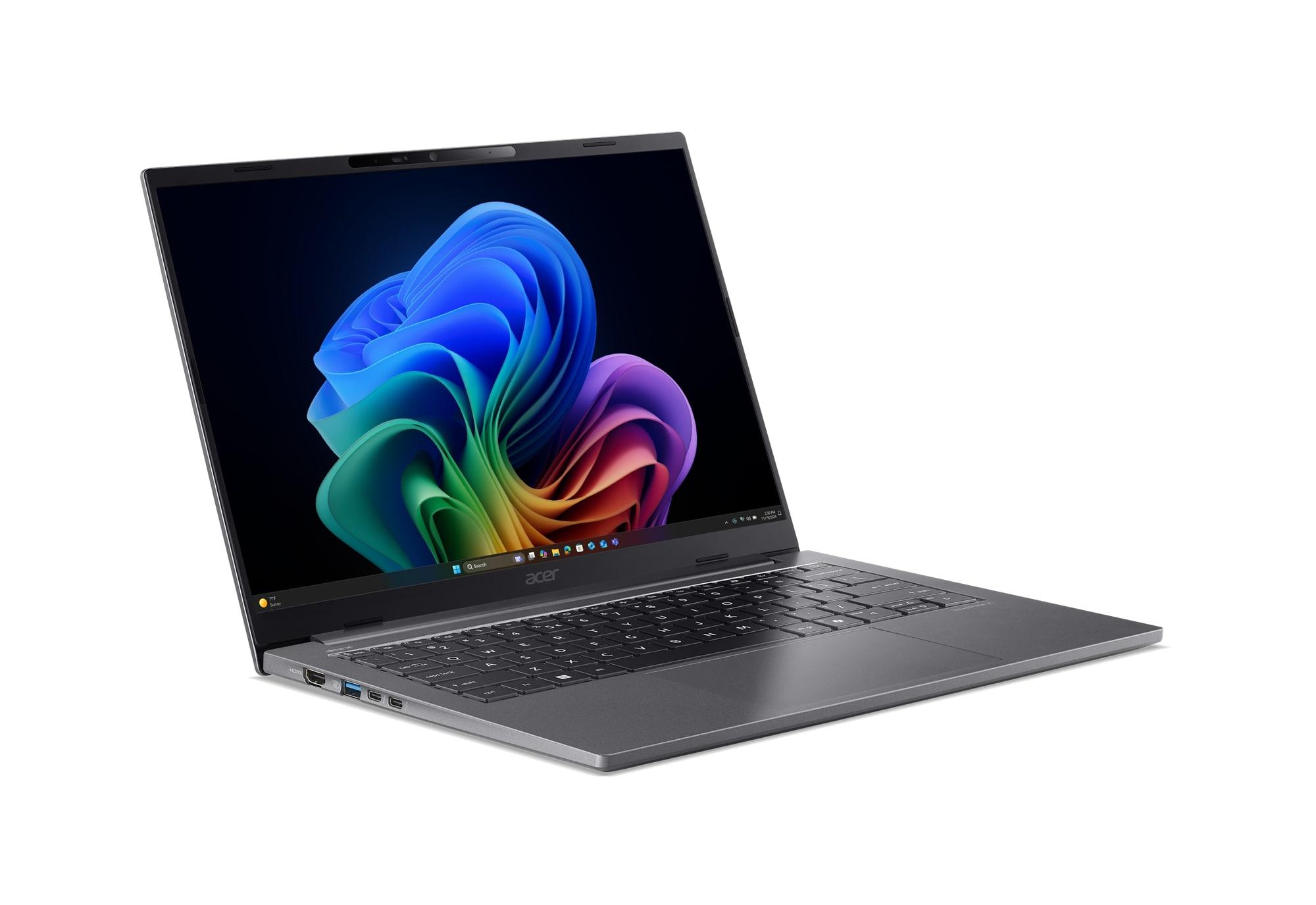Laptop Acer w kolorze ciemnoszarym z włączonym systemem Windows 11.