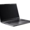 Otwarty laptop Acer w kolorze ciemnoszarym z czarnym ekranem na białym tle.