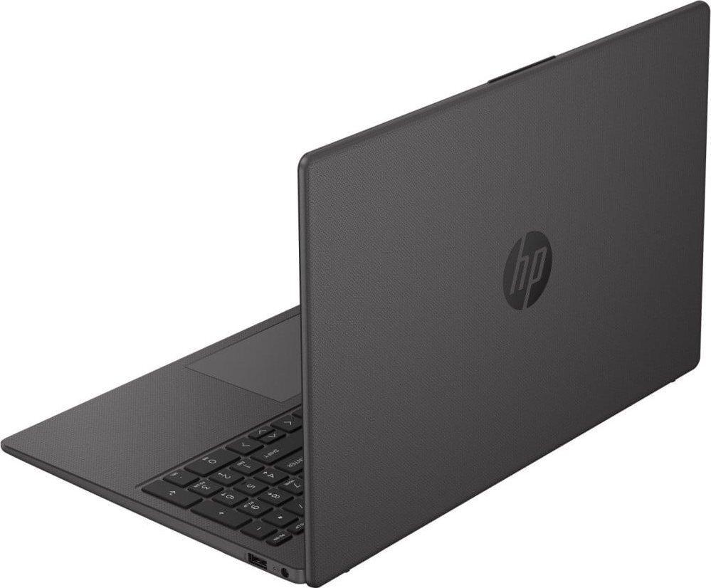 102921 Zamknięty ciemnoszary laptop HP widziany z tyłu i z boku.