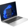 Srebrny laptop HP EliteBook z otwartym ekranem i systemem Windows 11.