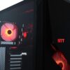 Obudowa komputera gamingowego NTT z czerwonym podświetleniem LED.
