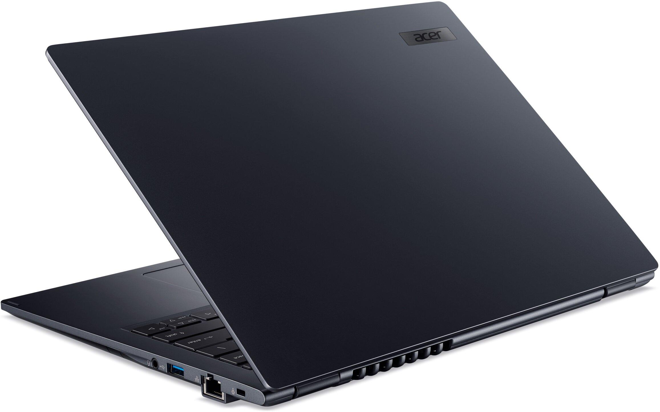 Ciemnoszary laptop Acer z widocznymi portami na boku obudowy.