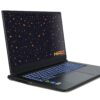 Laptop gamingowy HIRO z podświetlaną klawiaturą i gamingową tapetą na ekranie.