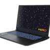 Laptop gamingowy HIRO z podświetlaną klawiaturą i tapetą w ikony gier.