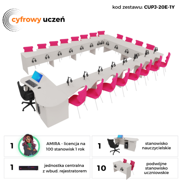 Pracownia językowa oraz komunikacji i wspomagania rozwoju 20 stanowisk -