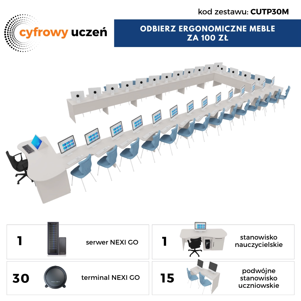 Pracownia Terminalowa AI Ultra Silence PERFORMANCE NEXINEO 30 stanowisk + komplet mebli ergonomicznych z krzesłami za 100 zł