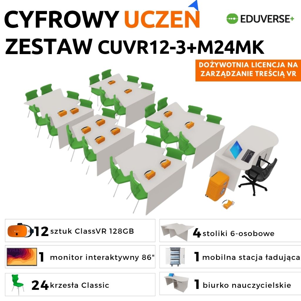 Klasopracownia wirtualnej rzeczywistości 24 stanowisk z meblami, 12 x Xplorer 128GB + Eduverse 3Y 3 Klasopracownia wirtualnej rzeczywistości 24 stanowisk z meblami, 12 x Xplorer 128GB + Eduverse 3Y