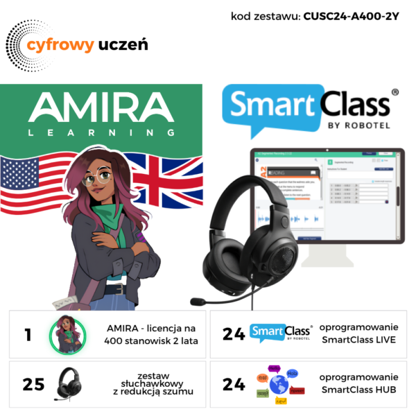 Pracownia językowa Smartclass 24 + moduł nauki czytania AI AMIRA 400 uczniów na 2 lata -