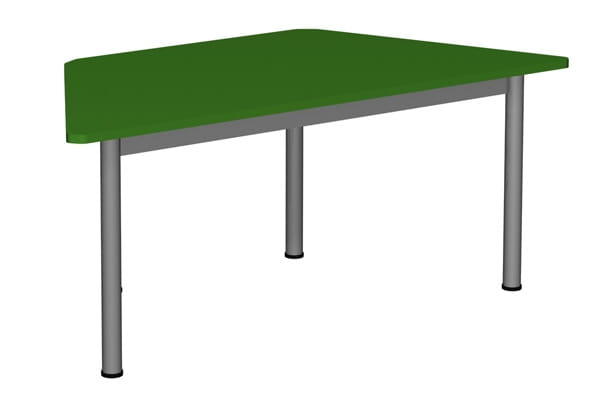 Stół przedszkolny z blatem w kształcie trapezu o wymiarze 1400x700 mm, wys. 4, 5 lub 6, noga metalowa fi 40