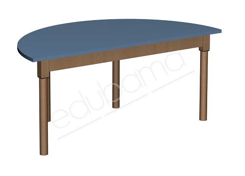 Stół przedszkolny z półokrągłym blatem o wymiarze 1200x600 mm, wys. 1, 2 lub 3, noga drewniana -